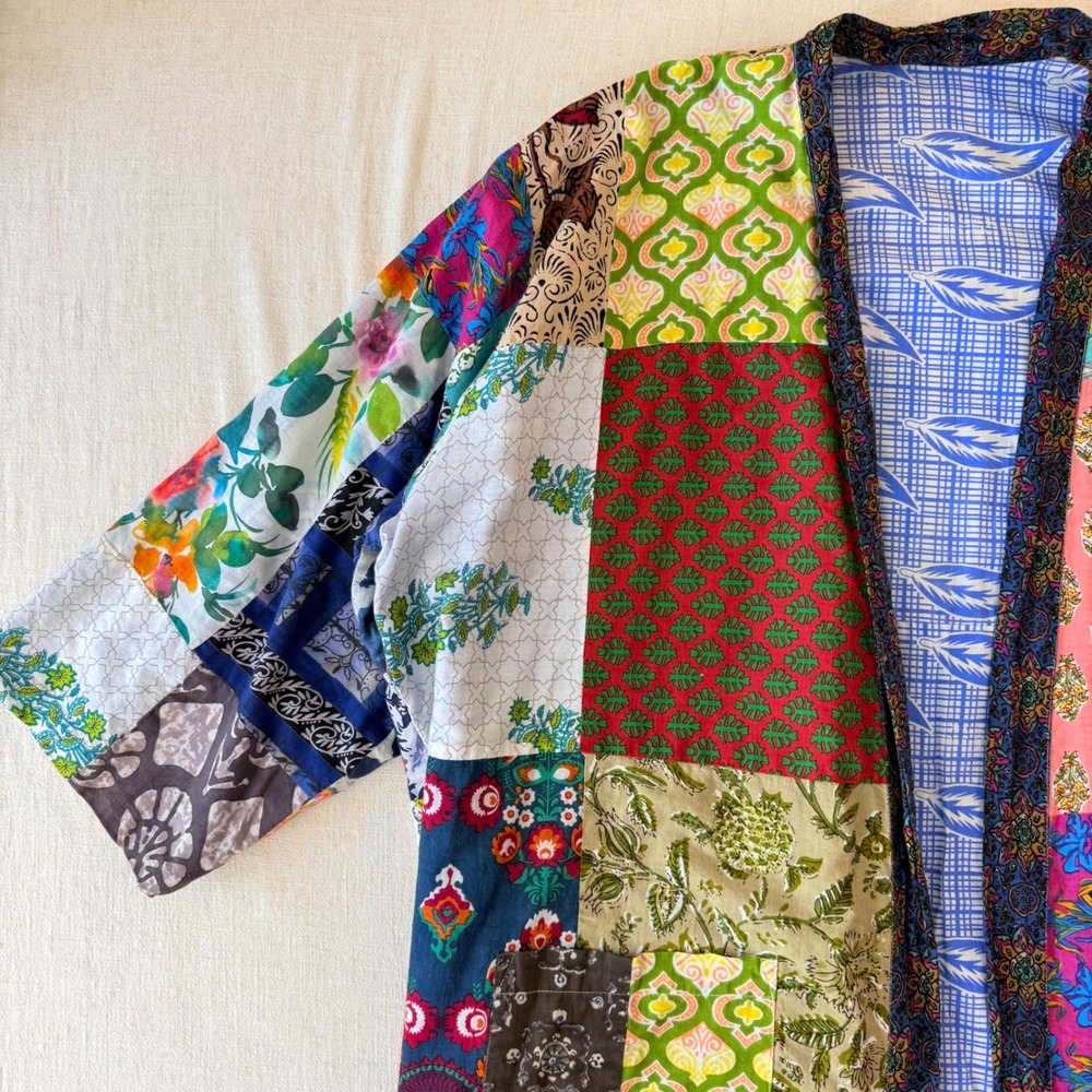 Unbranded Patchwork Boho Duster Kimono Robe Women OS Multi-Color - Picture 5 of 11